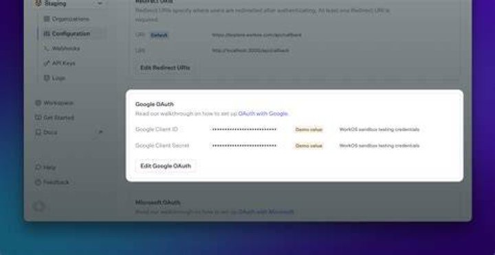 Default OAuth credentials for Staging environments WorkOS