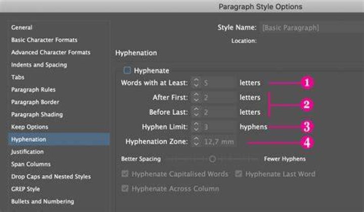 How to turn off hyphenation in InDesign (or edit it)